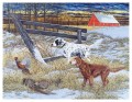 Perros de caza y ánade real en cachorro de invierno.